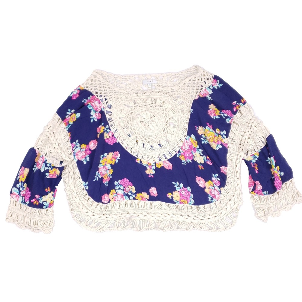 Love J Floral‎ Crochet Crop Top Boho Large Colorful Cottagecore Festival Indie